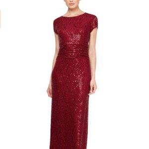 💖NEW SLNY SL Fashions Women’s Sequined Lace Gown ( 12, Garnet ) Maroon💖